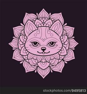 Cat Face in Black and Pink, A Detailed Coloring Page