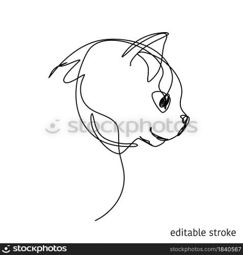 Cat Face in Continuous Line Art Style with Editable Stroke Isolated on White Background. Can be Used For T-Shirts Design.. Cat Face in Continuous Line Art Style with Editable Stroke Isolated on White Background. Can be Used For T-Shirts Design. Premium Vector Doodle Feline Profile.