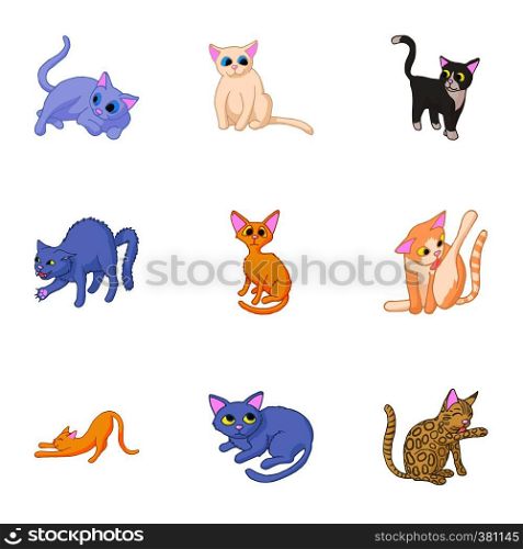 Cat family icons set. Cartoon illustration of 9 cat family vector icons for web. Cat family icons set, cartoon style