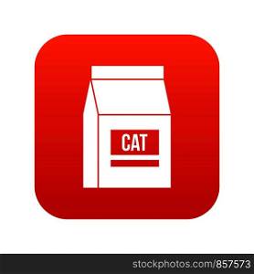 Cat food bag icon digital red for any design isolated on white vector illustration. Cat food bag icon digital red