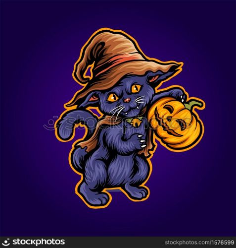 Cat Halloween Scary Pumpkins witch Zombie Illustrations for merchandise and clothing apparel stickers