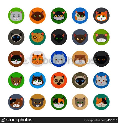 Cat heads or cute cat faces vector illustration. Cute cat heads icons