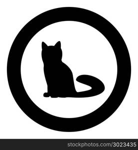 Cat icon black color in circle or round vector illustration