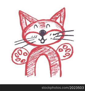 Cat. Icon in hand draw style. Drawing with wax crayons, colored chalk, children&rsquo;s creativity. Sign, symbol, pin, sticker. Icon in hand draw style. Drawing with wax crayons, children&rsquo;s creativity