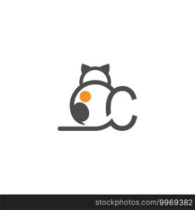 Cat icon logo with letter C template design vector  illustration
