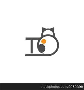 Cat icon logo with letter T template design vector  illustration