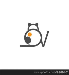 Cat icon logo with letter V template design vector  illustration
