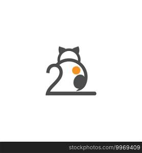 Cat icon logo with number 2 template design vector  illustration