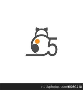 Cat icon logo with number 5 template design vector  illustration