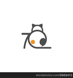 Cat icon logo with number 7 template design vector  illustration