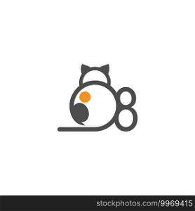 Cat icon logo with number 8 template design vector  illustration