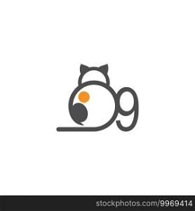 Cat icon logo with number 9 template design vector  illustration