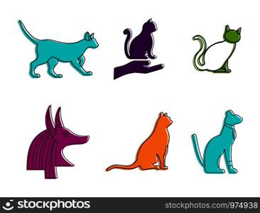 Cat icon set. Color outline set of cat vector icons for web design isolated on white background. Cat icon set, color outline style
