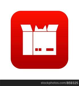 Cat in a cardboard box icon digital red for any design isolated on white vector illustration. Cat in a cardboard box icon digital red