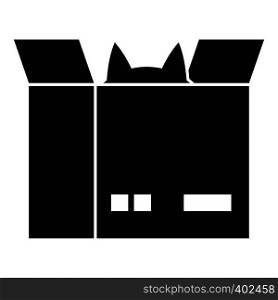 Cat in a cardboard box icon. Simple illustration of cat in a cardboard box vector icon for web design. Cat in a cardboard box icon, simple style