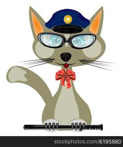 Cat in form of the police bodies. Cartoon of the cat in form of the police bodies on white background