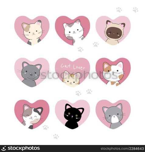 Cat in heart on white background Valentine’s day vector illustration