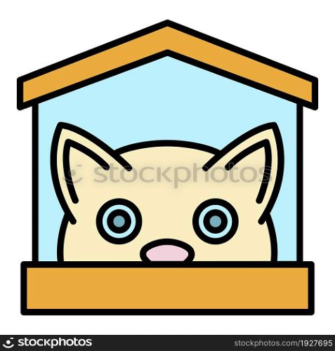 Cat in house icon. Outline cat in house vector icon color flat isolated. Cat in house icon color outline vector