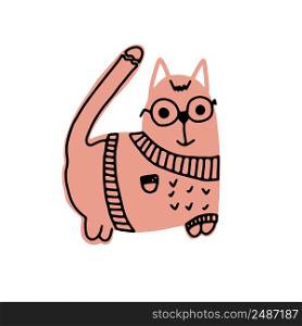 Cat isolated on white background. Cute pink kitten with glasses, vector.. Cat isolated on white background. Cute pink kitten with glasses, vector illustration.