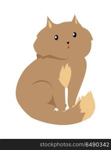 Cat Isolated on White. Domestic, Feral Kitten. Cat isolated on white. Domestic cat, feral cat, house cat is a small, typically furry, carnivorous mammal. Sticker for children. Fluffy little brown kitten. Vector design illustration in flat style.