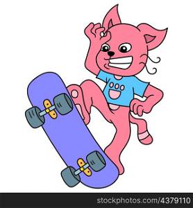 cat laughing happily playing skateboard sport