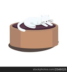 Cat laying on stool semi flat color vector element. Full sized object on white. White kitty. Lovely domestic animal simple cartoon style illustration for web graphic design and animation. Cat laying on stool semi flat color vector element