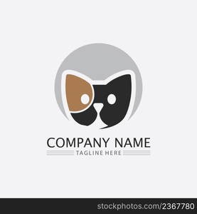 cat logo and vector animal icon footprint kitten calico logo dog symbol cartoon character sign illustration doodle design