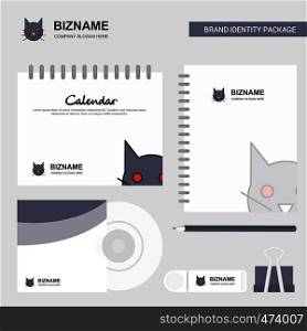 Cat Logo, Calendar Template, CD Cover, Diary and USB Brand Stationary Package Design Vector Template