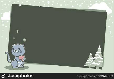 Cat Love Pine Tree Winter Snowflake Holiday Card Frame Background Template