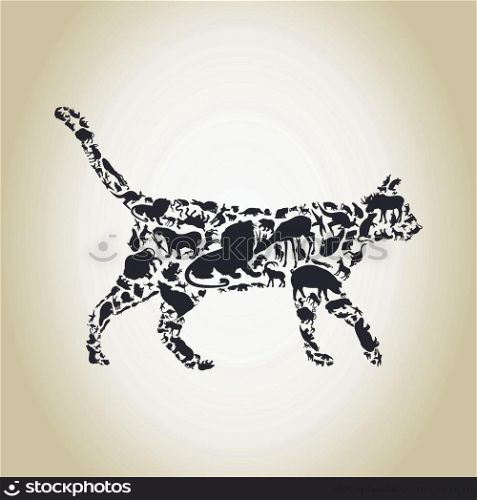 Cat made of animals. A vector illustration