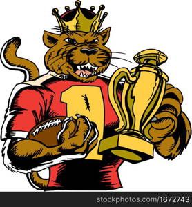Cat Mascot Football Trophy Vector Illustration