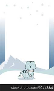 Cat Mountain Winter Snow Snowflake Holiday Card Frame Background Template