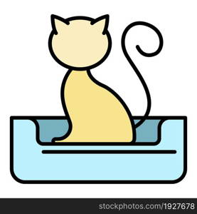 Cat on bed icon. Outline cat on bed vector icon color flat isolated. Cat on bed icon color outline vector