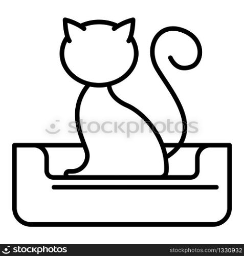Cat on bed icon. Outline cat on bed vector icon for web design isolated on white background. Cat on bed icon, outline style