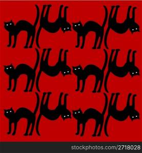 cat pattern isolated on red, vector art illustration