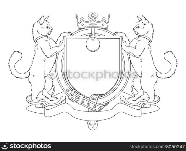 Cat pets heraldic shield coat of arms. Notice the collar instead of garter.