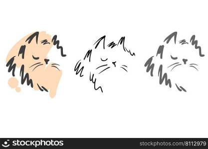 Cat portraits hand drawing collection for new year 2023. Perfect for T-shirt, stickers and print. Simple and trendy doodle vector illustration for any purposes.