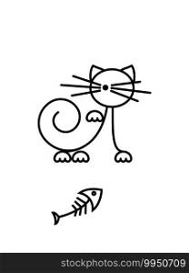 Cat Print. Funny kitten playing with a fish. Minimalist Art. Vector illustration.