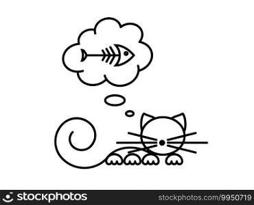 Cat Print. Funny kitten playing with a fish. Minimalist Art. Vector illustration.