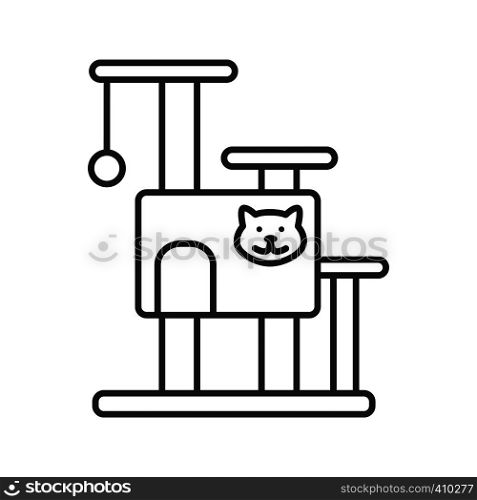 Cat's tree house linear icon. Pets furniture. Scratching post. Thin line illustration. Contour symbol. Vector isolated outline drawing. Cat's tree house linear icon