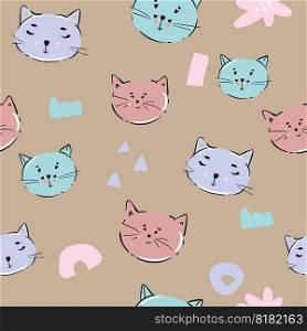 cat seamless pattern kitten paw footprint head calico vector pet scarf isolated repeat background cartoon animal tile wallpaper illustration doodle design.. cat seamless pattern kitten paw footprint head calico vector pet scarf isolated repeat background cartoon animal tile wallpaper illustration doodle design