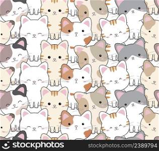Cat seamless pattern on white background vector illustration
