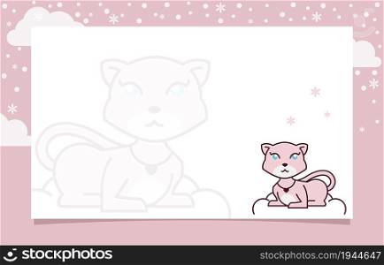Cat Sitting Winter Snowflake Holiday Invitation Card Frame Background Template
