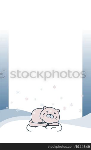 Cat Sleeping Winter Snow Snowflake Holiday Card Frame Background Template