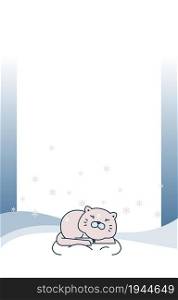 Cat Sleeping Winter Snow Snowflake Holiday Card Frame Background Template