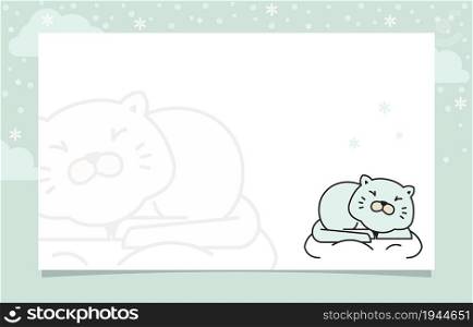 Cat Sleeping Winter Snowflake Holiday Invitation Card Frame Background Template