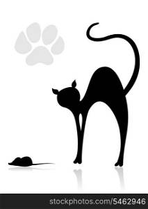 Cat. The black cat hunts on the mouse. A vector illustration