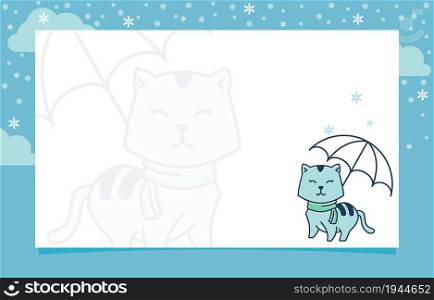 Cat Umbrella Winter Snowflake Holiday Invitation Card Frame Background Template