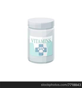 Cat vitamins, pet health care and animals food supplement, vector. Cat and kittens health and well being dietary supplement or vet vitamin snacks, flat icon. Pet vitamins, cats care, animals health supplement