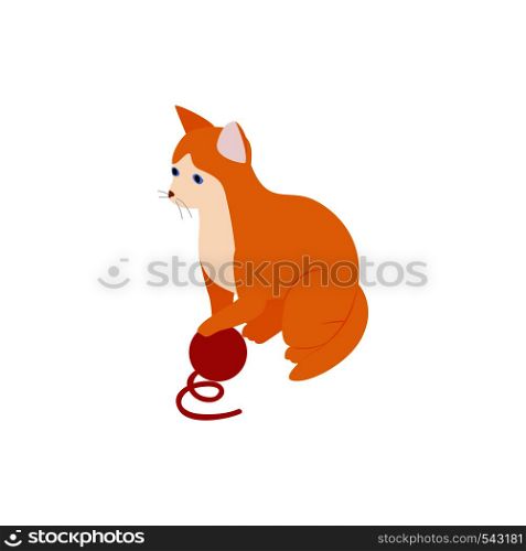 Cat with a ball of yarn icon in isometric 3d style isolated on white background. Animals symbol . Cat with a ball of yarn icon, isometric 3d style